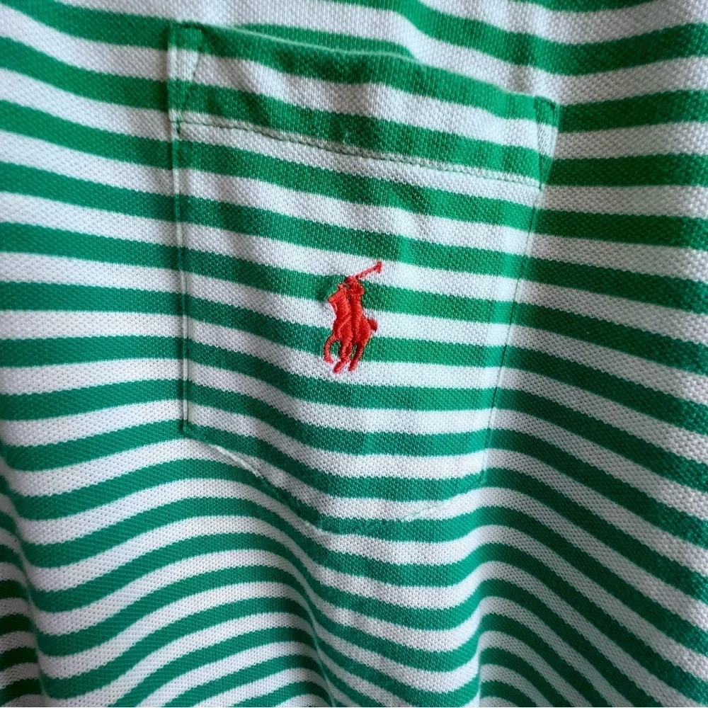 Polo Ralph Lauren VTG Men's Large‎ Green White Striped Polo 100% Cotton Preppy